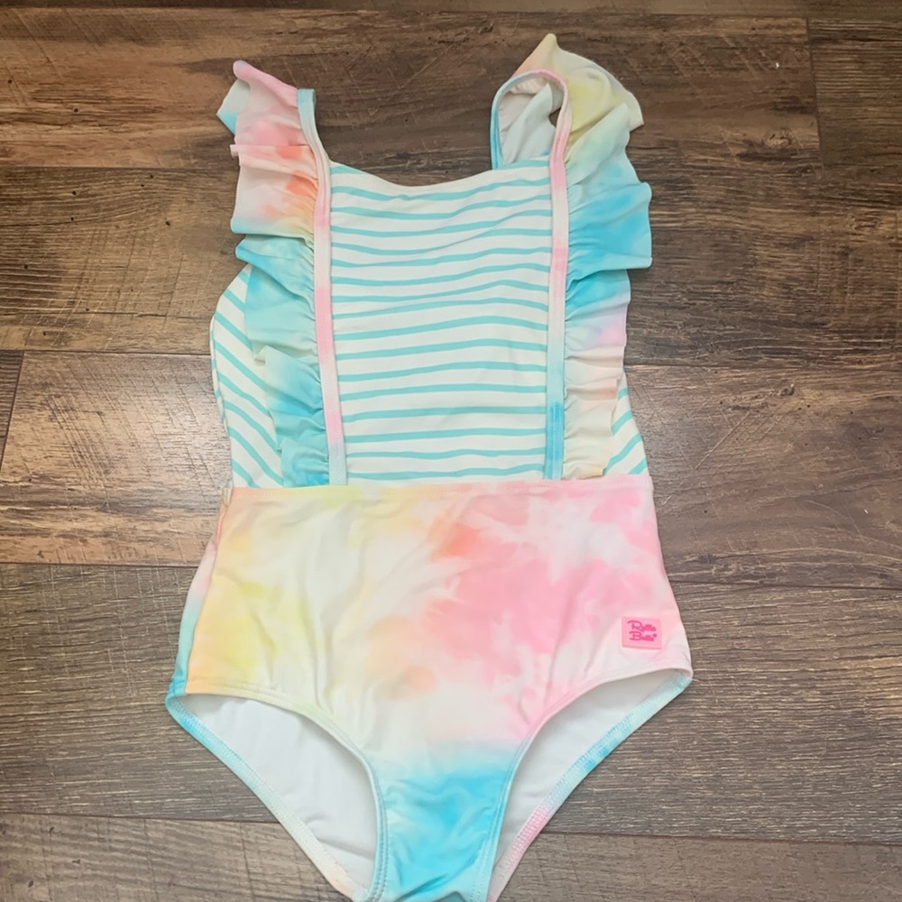 Ruffle Butts Rainbow Tie Dye Pinafore One Piece Size 6